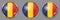 Round buttons with flag of Romania on transparent background