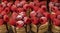 Round cakes with raspberries in a cafe showcase, fresh pastries, soft focus