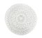 Round carpet with ornament on white background, top view.