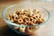 Round cereal in a bowl