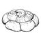 Round challah bread vector illustration in black and white sketch stile. Fresh homemade braided bun bread clipart