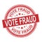 Round cheat VOTE FRAUD stamp on white