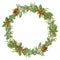 Round christmas garland. Holiday red berry with green leaves and mistletoe. Decorating for national Festive isolated on