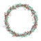 Round Christmas wreath with spruce branches and snowflakes on white