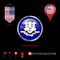Round Chrome Vector Badge with Connecticut US State Flag. Pennant Flag of USA. Map Pointer - USA. Map Navigation Icons