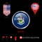 Round Chrome Vector Badge with Maine US State Flag. Pennant Flag of USA. Map Pointer - USA. Map Navigation Icons