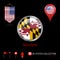 Round Chrome Vector Badge with Maryland US State Flag. Pennant Flag of USA. Map Pointer - USA. Map Navigation Icons