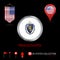 Round Chrome Vector Badge with Massachusetts US State Flag. Pennant Flag of USA. Map Pointer - USA. Map Navigation Icons