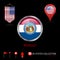 Round Chrome Vector Badge with Missouri US State Flag. Pennant Flag of USA. Map Pointer - USA. Map Navigation Icons