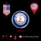 Round Chrome Vector Badge with Virginia US State Flag. Pennant Flag of USA. Map Pointer - USA. Map Navigation Icons