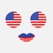 Round circle shape american flag icon set. Face with eyes and lips. Star and strip. United states of America. 4th of July. Happy i