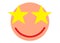 A round circle smiley emoticon of a smiling face with yellow starry eyes white backdrop