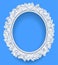 Round classic frame with white roses wreath on blue