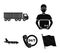 Round-the-clock communication, courier with box, truck, cargo plane. Logisti,cset collection icons in black style vector