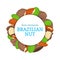 Round colored frame composed of brazil nut.