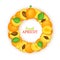 Round colored frame composed of delicious apricots fruit. Vector card illustration. Apricot fresh and juicy Circle frame