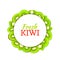 Round colored frame composed of delicious kiwi fruit. Vector card illustration.