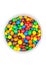 Round colorful coated sweet candies in white bowl