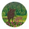Round composition. Mother wild boar with a piglet in a summer forest. T
