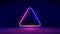Round corner neon glowing triangle with reflections on the floor. Modern neon lights psychedelic background with place