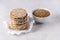 Round Crisp Healthy Gluten Free Buckwheat Crispbread on Light Gray Background Horizontal