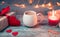 Round Cup of coffee on an atmospheric, cozy, festive background