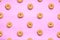 Round Danish butter cookie isolated on pink background. cookies