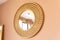 Round decorative wall wooden mirror, whit living room reflections, modern bamboo design Scandinavian home decor angle v