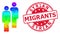 Round Distress Syrian Migrants Seal With Vector Polygonal Men Icon with Spectrum Gradient