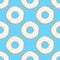 Round donuts with white glaze and pink, green, blue sprinkles. Bright cartoon seamless pattern.