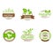 Round eco green stamp label of healthy organic