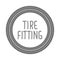 Round emblem with a spanner and inscription - tire fitting. Vector illustration