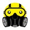 Round emoji in gas mask and glasses for protection. Respiratory protection against viruses and hazardous substances. Isolated