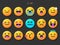 Round emoticons Yellow Emoji faces emoticon smile, digital smiley expression emotion feelings, chat cartoon emotes