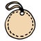 Round empty gift tag is brown. isolated hand-drawn in the style of doodles, black outline with beige color, round shaped tag with