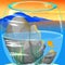 round fish glass tank with sunset background