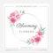 Round floral frame premade logo with blush and burgundy flowers. Editable floral badge for wedding or branding