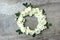 Round floral frame wreath. Spring floral layout with rose flowers