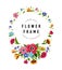 Round flower frame. Template for invitation, greeting card, cover, notebook. Colorful summer flower wreath