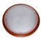 Round flush mount alabaster white glass ceiling light wall sconce with wooden frame isolated on white background