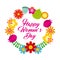 Round frame floral delicate card happy womens day