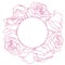 Round frame with line art graphic rose flowers