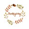Round frame made of autumn twigs. Thanksgiving. Vector