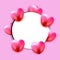 Round frame on pink background surrounded by hearts. Valentine`s day and couples