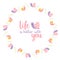 Round frame postcard with cute decorative snails with slogan - life is better with you. Vector illustration