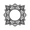 Round frame with tracery black and white zen mandala. The object is separate from the background. Vector delicate doodle template