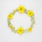 Round frame wreath pattern with yellow Chrysanthemums and wild f