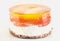 Round fruit cake with jelly and transparent orange mandarin