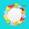 Round Fruit Frame with Ice Cubes, Pineapple, Watermelon, Cherry, Orange,