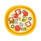 Round Full Pizza With Pepperoni Primitive Cartoon Icon, Part Of Pizza Cafe Series Of Clipart Illustrations